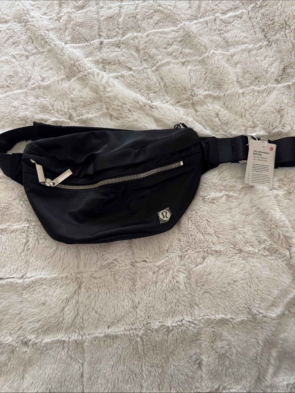 lululemon athletica Black Belt Bag with Silver Hardware